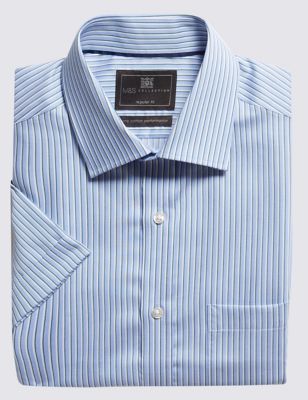 Performance Pure Cotton Short Sleeve Striped Non-Iron Twill Shirt
